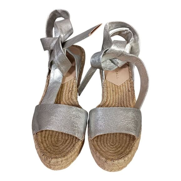 Loeffler Randall Harper Ankle Tie Espadrille Wedge Sandals Silver Leather 6.5 - Picture 3 of 9